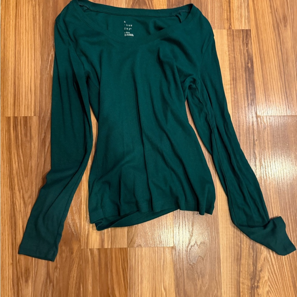A New Day Green Fitted Long Sleeve Blouse
